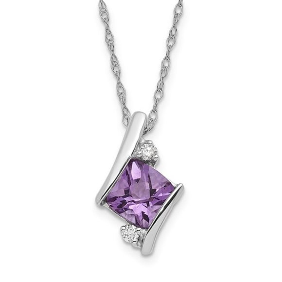 Sterling Silver Gemstone & Diamond Charm Pendant Necklace Square Checkerboard - Picture 16 of 16